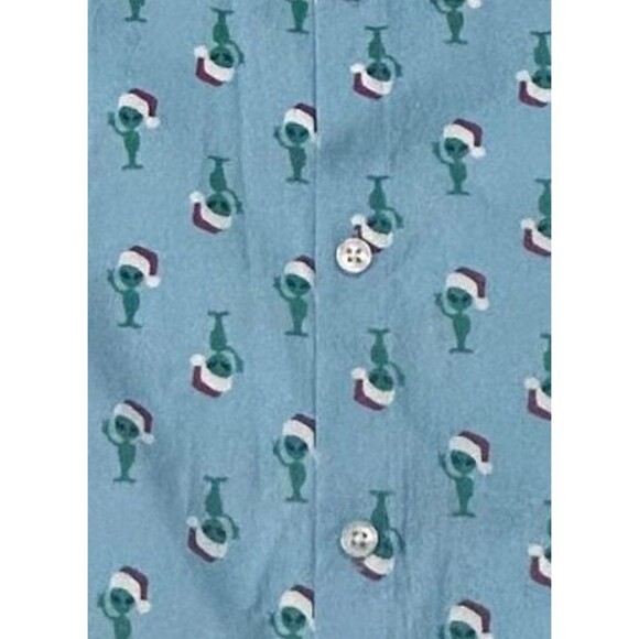 Wurl Boys Collared Shirt Green Aliens W/Santa Hats Cruise Blue Christmas Small - Picture 3 of 8